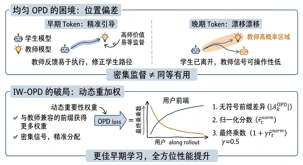  OPD 的 token 加权真的合理吗？也许早期 token 才是关键，均匀加权全错了！
