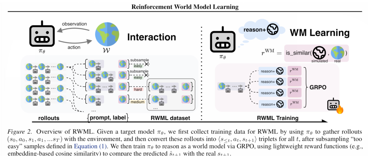 RWML 的交互、数据构建与训练流程